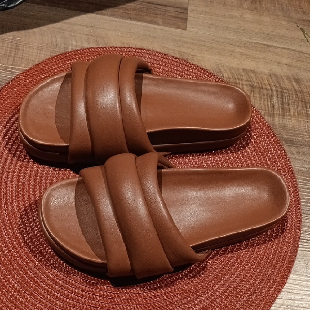 Commbi Women's Softie Padded Slides Sandals in Tabacco Brown